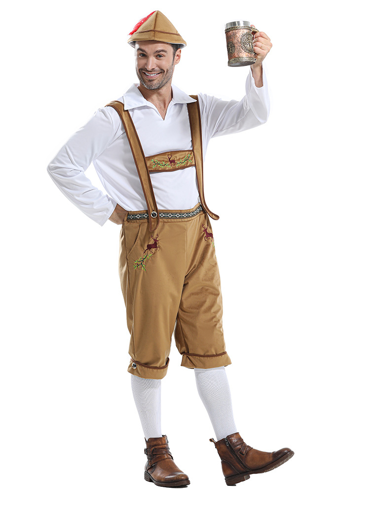 Mens Traditional Oktoberfest Lederhosen Costume Set Bavarian Cultural Outfit